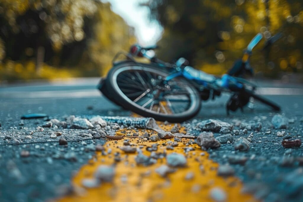 Bicycle accident on a road.