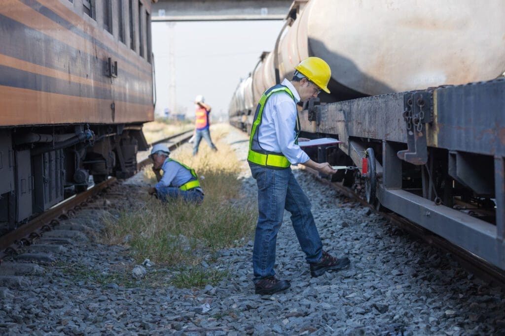 Engineers working on a train