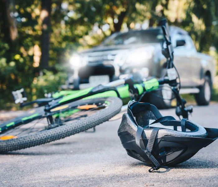 Bicycle in the street, hit by a car. Call a bicycle accident lawyer, today.